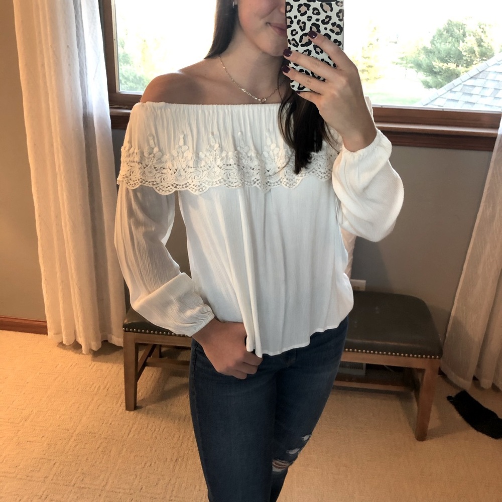 Cream off the shoulder top